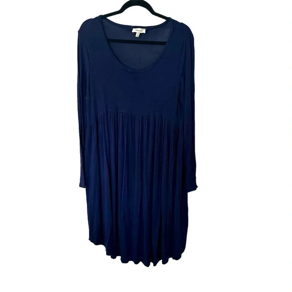 Hailey & Co Women’s Long Sleeve Navy Blue Jersey Scoop Neck Flowy Dress Sz L GUC